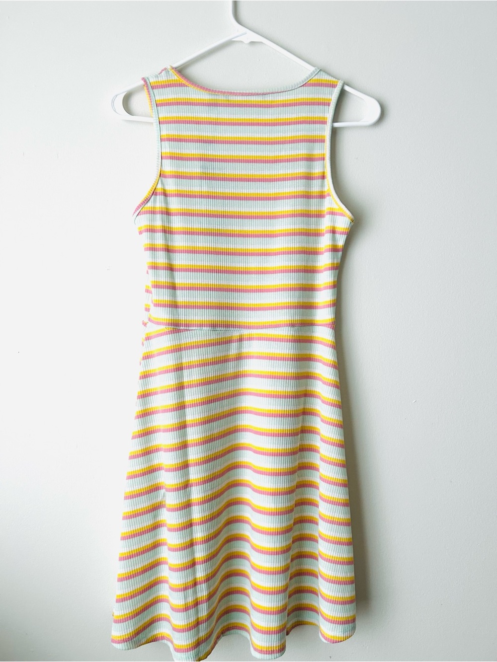Vero Moda Ribbed Stripe Tank Dress in White, Yellow & Pink - Picture 4 of 7